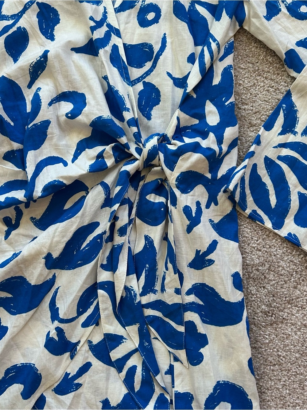 ZARA Linen Blend Floral Wrap Dress Medium NWT Blue White Tropical Abstract Mini - Picture 3 of 10